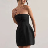 Buttoned Tube Fitted Mini Dress-Outfit