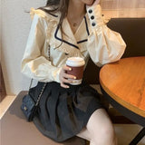 Womens Spring Autumn Elegant Ruffles Sailor Collar Casual Blouses Ladies Kawaii Korean Style Harajuku Female Tops