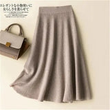 Brown Knitted Long Skirt 2021 Autumn Winter Women Casual Solid A Line Skirt Korean Female Black High Waist Midi