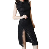 Girl Cheongsam Dress 2025 New Name Of The Retro Fashion Buds Lace Open Fork To Repair The Sexy