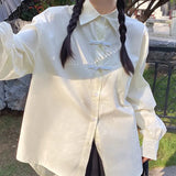 Chinese Harajuku Fashion Button Design Loose Long Sleeve Blouse Women Csual All Match Vintage Shirt Y2k Aesthetic