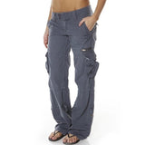Retro Women's Wide Leg Multi-pocket Casual Loose Straight Casual