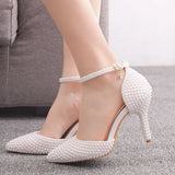 Cm White Pearl Tip-Pointed High-Heeled Sandals Fine Heel Size High Heeled Sandals Female Wedding Shoes