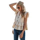 Women's 2022 Summer New Solid Color Casual Single Breasted Shirts Women's V-Neck Women's