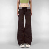 Cold Neutral Pocket Spliced Jeans Babes Low-Rise Strap Straight Trousers New