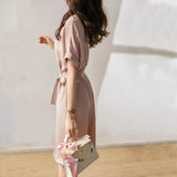 New Korean Aesthetic Solid Chic Dress Women Short Sleeve Office Lady Sweat Vestidos De Fiesta Elegant Fashion Robe
