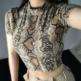 Sexy Crop Top Women Snake Print Tank Top Slim Primer High Collar Vest Harajuku Crop Tank Top T Shirt Femme Girls Camis