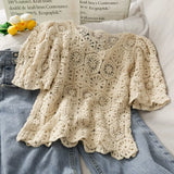lace pullover women's knitted summer new Korean round neck wild hollow crochet temperament