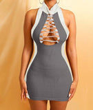 New Hot Sexy Women Hollow Out Bandage Lace Up Stand High Flexibility Tank Mini Dress Sleeveless Tassel Girl Female
