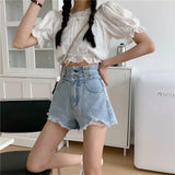 Women Streetwear Cute Hole High Waist Button Oversize S-5XL Soft Fashion Elegant Office Lady Summer Clothing Harajuku