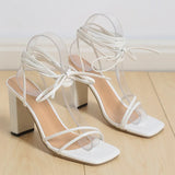 With Sexy Square Head High Heel Sandals Women Large Size Thick Heel Toe Fashion Cool Slippers