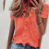 Boho Floral Print Slim Shirt Office Lady Retro Tops Women Casual Short Sleeve Sexy V-neck Ruffles Blouse 2020