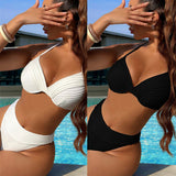 Zingj Single Swimsuit 2024 Solid Color Sexy Bikini Ladies Split Swimsuit Ribbon Tobikini