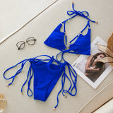 Three-Point Solid-Color Bikini 2025 New Split Swimsuit Female Strap Sexy