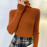 Harajuku Pullover Turtleneck Sweater Women Fall Soft Knit Sweater Slim Elastic Korean Simple Basic Cheap Jumper Solid