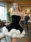Vietnamese Style Sexy Dress 2025 Summer New Velvet Chest Three-Dimensional White Rose Small Puffy Dress
