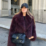 Teddy Burgundy Faux Fur Coat- Outfit