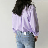 Women Blouse Striped Turn-down Collar Office Lady Tops Full Sleeve Women Shirts Light Purple Fashion Female Tops