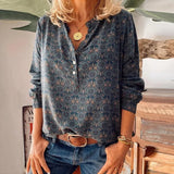 2021 Spring Autumn Fashion Vneck Buttons Women's Shirts Casual Loose Solid Long Sleeve Print Ladies Vintage Shirts