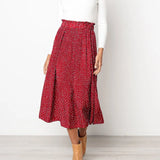 Summer Autumn Casual Chiffon Print Pockets High Waist Pleated Maxi Skirt Womens Long Skirts For