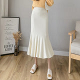 Zingj And Winter New Knitted Fishtail Skirt Korean Version Of High Waist Slim Showing Lean Lotus Leaf Edge Hip Skirt Full-Length