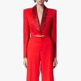 Zingj Advanced Sense Small Suit Spring 2024 New Hot Diamond Bare Back Short Long Sleeve Women's