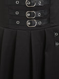 High Waisted Midi Skirts Buckled High Low Suspender Skirt Black Color Short Dress For