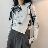 Autumn Round Neck Streetwear Tie Dye Irregular T-shirt Female Long Sleeve Harajuku Y2K Pullovers Top Women Popularity