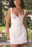 Women's Dresses for Party 2023 White Satin Dress Vintage Lace Dress Sexy Wedding Guest Cocktail Night Dress High