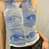 Eyes Printed Tank Tops 90s Vintage Fashion Streetwear Sleeveless Crop Top Women Vintage Sweats Vest Y2K