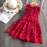 Lace Dress Flower Design Princess Dress Sleeveless Party Ball Gown Mesh Tutu Dress for Girls 3-8Ys Casual Clothing