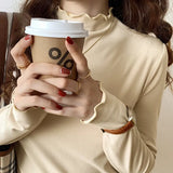Half-High Collar Bottomed Shirt Women Wear A New White Long-Sleeved T-Shirt With Western Style Agaric