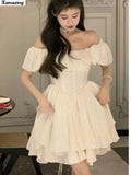 French Style Women Elegent Party Prom Mini Dress Female Fashion Fairy Chic Bandage Clothes
