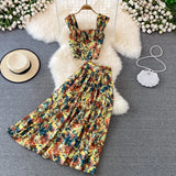 For Woman Floral Sexy Boho Two Piece Set Sexy Chic Midi Skirt Casual Suit Vacation Beach Maxi