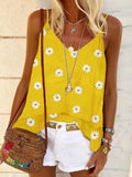 2021 Summer New Fashion Sexy Spaghetti Straps Women's T Shirt Casual Loose Solid Daisy Print Ladies Sling T Shirts