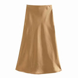 white satin midi skirts high waist pink a-line skirts summer womens falas