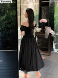 French White Black Women Elegent Party Midi Dress Female Fashion French Style Slim Clothes