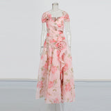 Famous Wind V-Neck Dress Dress 2025 Summer New Temperament Print Three-Dimensional Decoration Design Long Dress Dress