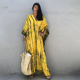 Printed V-neck Batwing Sleeve Side Split Loose Dress For Women Clothes Plus Size Beachwear Maxi Dress