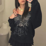 Y2K Print Green Women Hoodies Oversized 2022 Autumn Winter Zip Up Hoodie Vintage Casual Long Sleeve Hooded