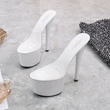 Zingj New Model Shoes Super High Heels 17CM Thin Heel Waterproof Platform Sandal Female Transparent Crystal Shoes Wedding