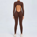 Zingj Zipper Long Sleeve Nude Yoga Jumpsuit Women Wear Fitness Sports Pants Tights-Outfit