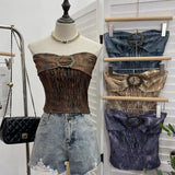 Old Style Retro Brae Waist-Dyed Wear Sexy Shoulder-Wrapped Sleeveless Top