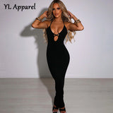 Women Summer Hollow Out Spaghetti Strap Backless Wedding Party Long Chic Dress Fashion 2022 Evening Prom Black