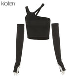Fashion Casual Slim Solid Black Removable Sleeves Halter T Shirt For Women Autumn New Streetwear Wild Basic Female