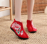 Zingj Cotton Shoes Women's Cotton Shoes With Velvet And Thick Canvas Embroidered Flat Soft Sole Cloth