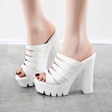 Leather Waterproof Platform Heeled Slippers Women Wear Fishmouth Small Size 33 High-Heeled Sandals In Summer Fashion Thick