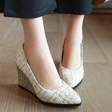 Wedges Women Shoes Fashion Pointed Toe High Heels Pumps Slip On Shallow Party Dress Shoes Woman Blue Red