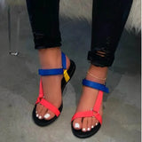 Summer Weaving Ribbon Magic Flat-Soled Sandals Women Buckle Large Size Leopard Color Beach Cool