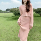 Zingj Autumn / Winter Loose Sweater Bottom Skirt Fashion Two-Piece Set Of Korean Version Of The New Long-Sleeved Knit Dress Suit Female-Outfit